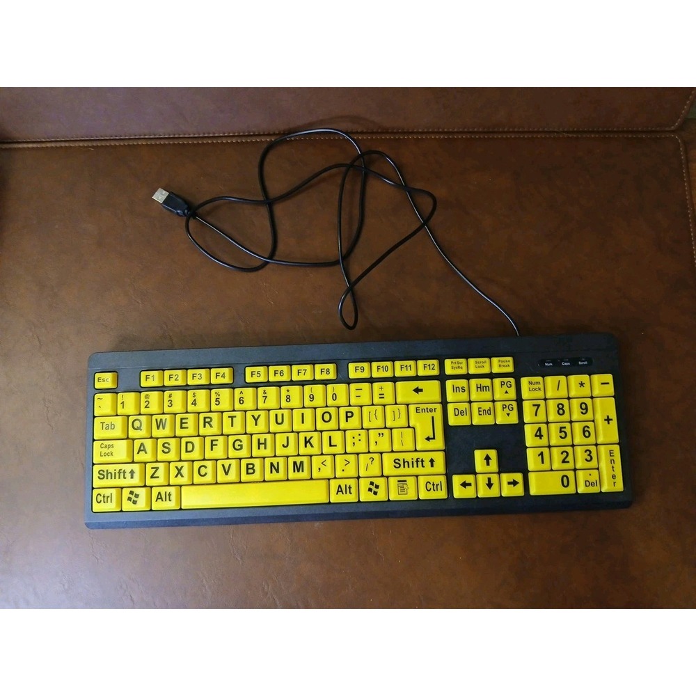 EZ Eyes™ USB Wired KEYBOARD‎ Model KL-306B - Black on Yellow - Large Print #1257
